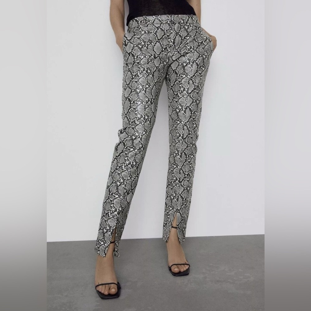 Zara Black and Gray Snakeskin Straight Leg Pants